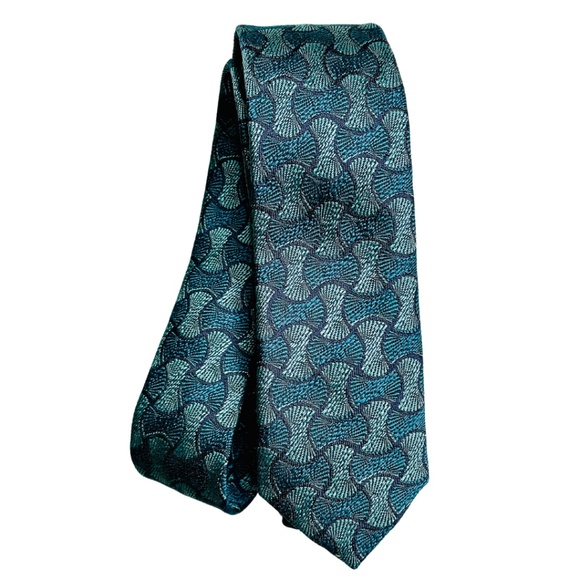 Burberry Prorsum Green Blue Teal Geometric Pattern Skinny Slim Silk Tie - Picture 1 of 13